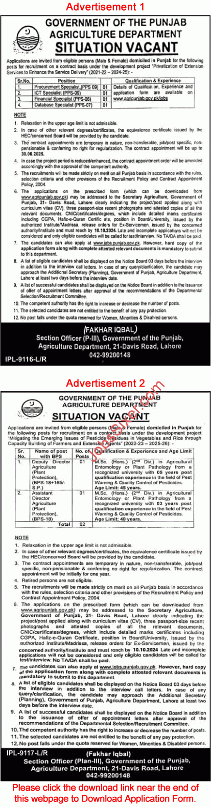 Agriculture Department Punjab Jobs 2024 