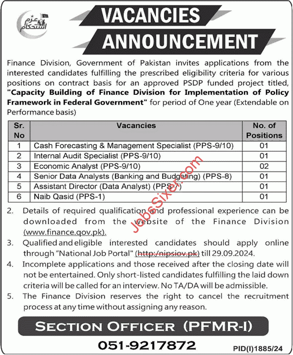 Finance Division Islamabad Jobs 2024 