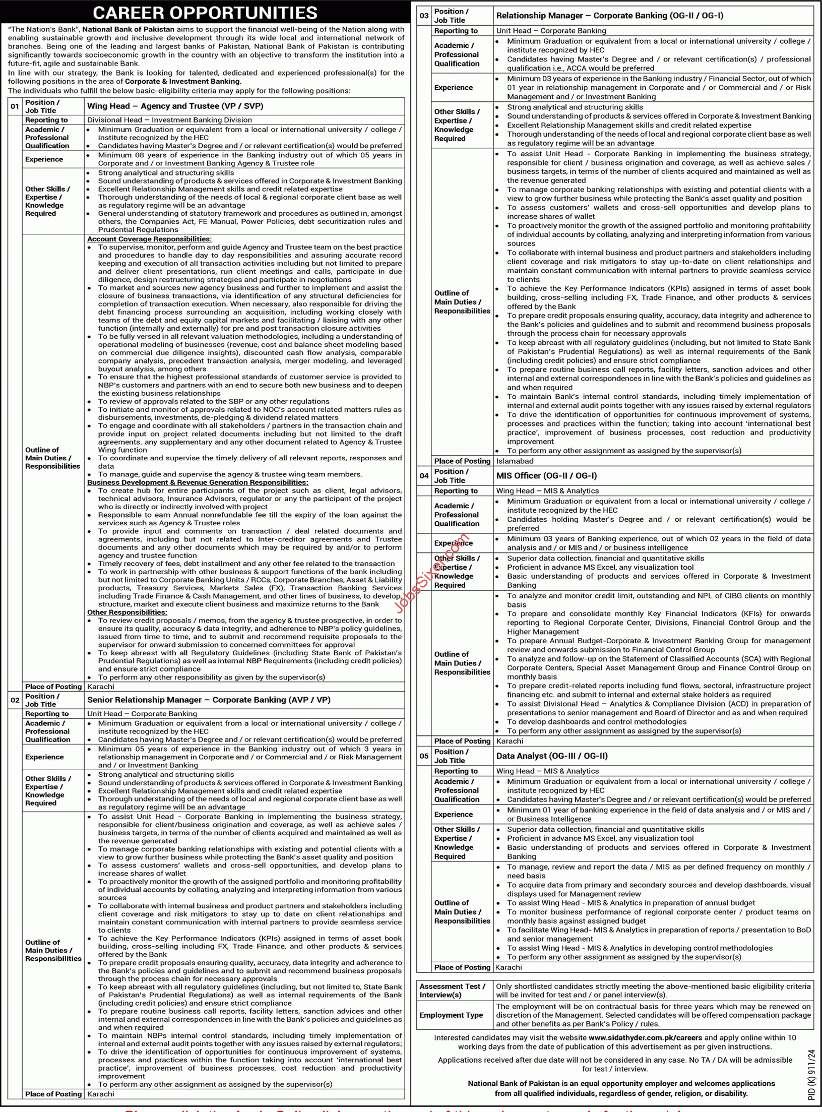 National Bank of Pakistan Jobs 2024 