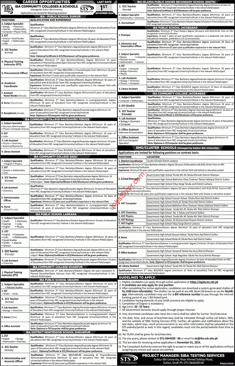 IBA Community Colleges and Schools Jobs October 2024 