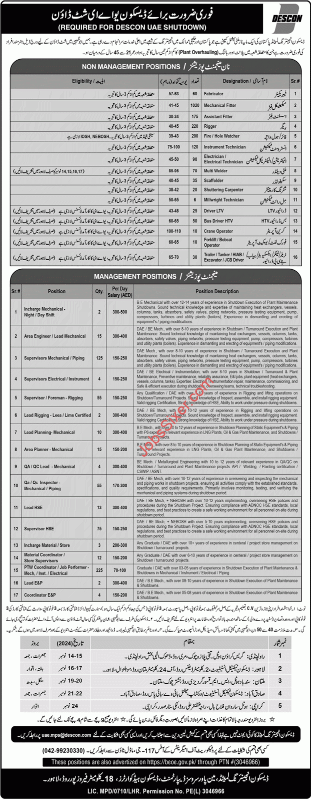 DESCON Engineering UAE Shutdown Jobs 2024 